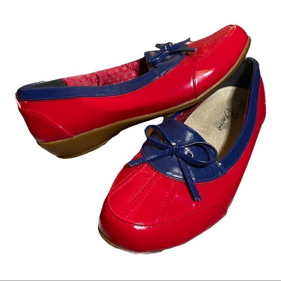 Beacon Misty Duck Rainy Rubber Slide Flats Red Blue Waterproof Loafers Women 8.5 - Picture 1 of 8
